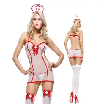 

Porn Sexy Lingerie Nurse Uniform Cosplay Costume Set Sheer Mesh Fancy Dress Nurse Temptation for Girls Lingeries