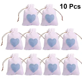 

10pcs Heart-shaped Printing Gift Bag Wedding Candy Storage Bag Portable Linen Drawstring Pouch Tied Rope Linen Gift Bag