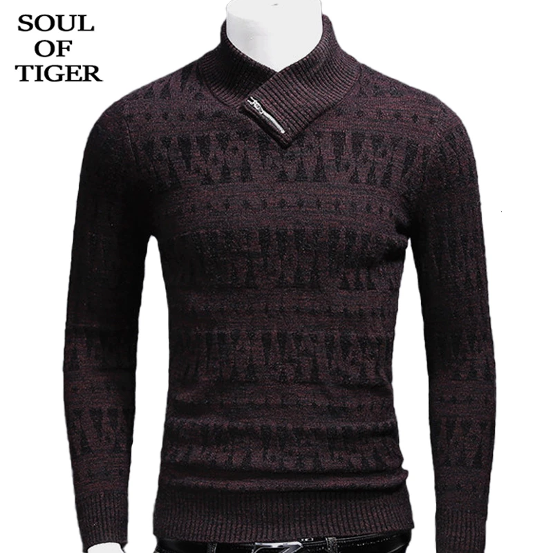 

SOUL OF TIGER Korean Fashion Men Vintage Sweaters Male Casual Oversized Pullovers Winter Warm Jumpers Knitted Turtleneck Clothes