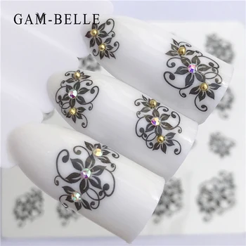 

GAM-BELLE 1pcs 5 Types Nail Art Black Decal Water Transfer Sticker DIY Flower Rose Slider Wraps Nail Paper Decoration Manicure