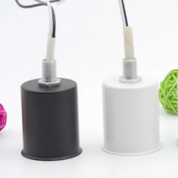 

E27 Ceramic Screw Base Round LED Light Bulb Lamp Socket Holder Adapter metal Lamp Holder With Wire White