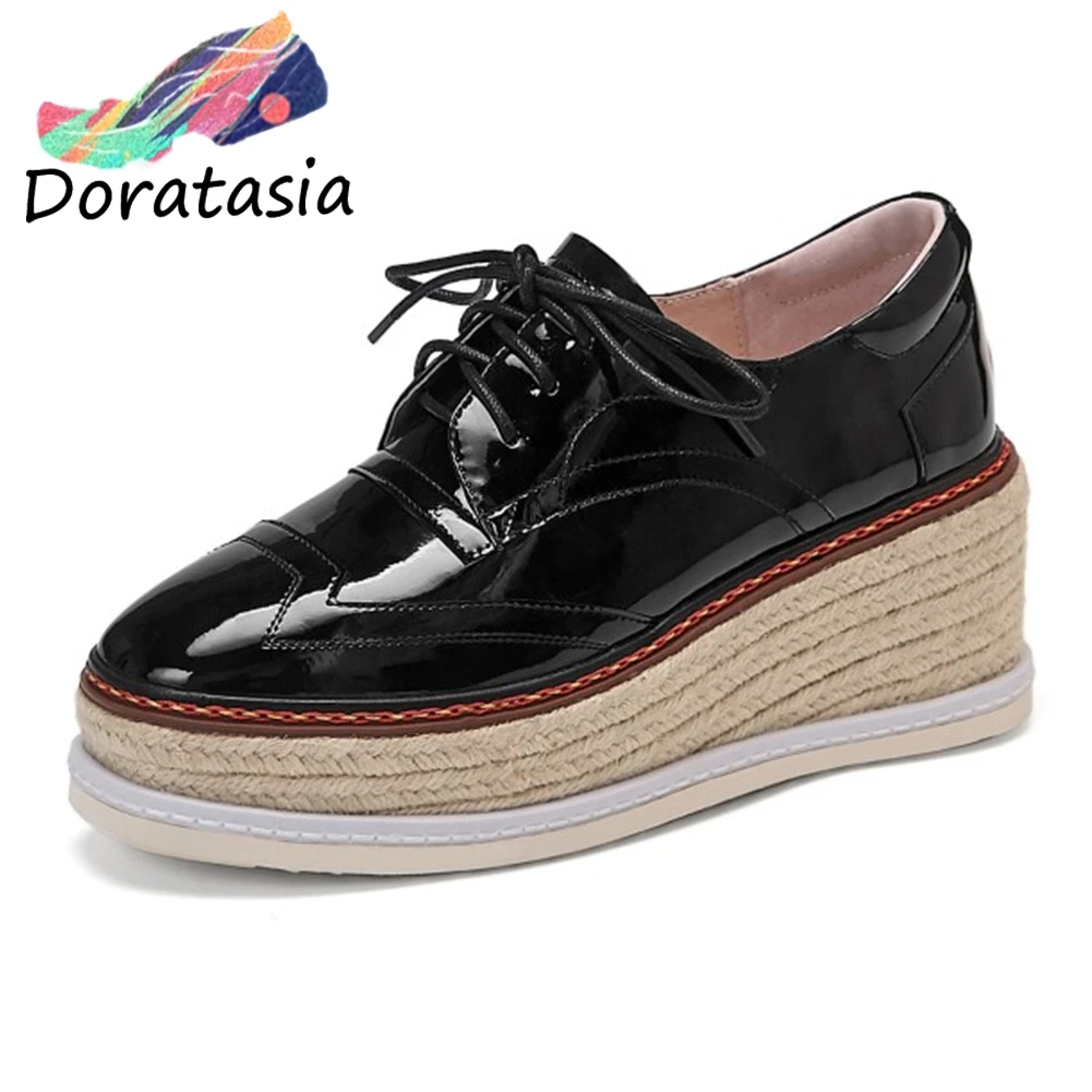 

DORATASIA Brand Female Spring Pumps Genuine Leather Lace Up Platform Pumps Women High Wedges Sewing Casual Shoes Woman