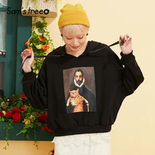 Samstree/черные толстовки на шнурке с принтом из мультфильма; Женская толстовка для отдыха в стиле ретро; коллекция года; сезон осень; Белая Спортивная повседневная женская уличная одежда