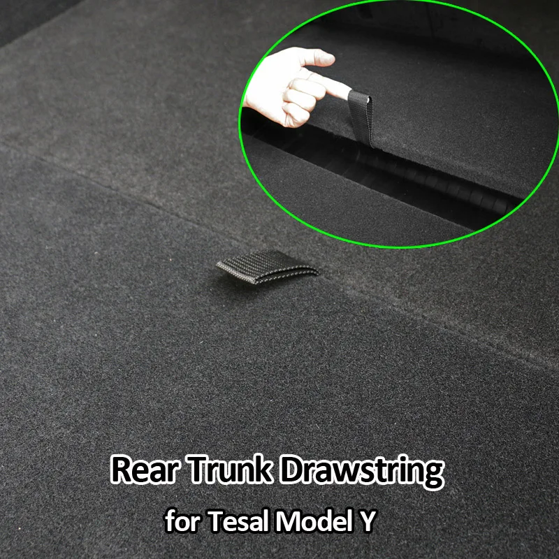 For Tesla Model Y Rear Trunk Rope DrawString Open Tail Box Cover Handle Pull Straps Car Accessories ModelY Practical Gadgets