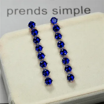 

Luxury Female Crystal Blue Drop Earrings Charm Silver Color Dangle Earrings For Women Trendy Rainbow Round Wedding Earrings