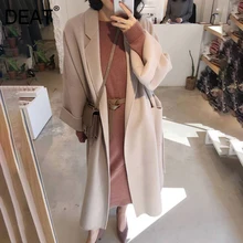 [DEAT] осенне-зимнее Новое приталенное шерстяное пальто с отворотом и длинными рукавами для отдыха AT168