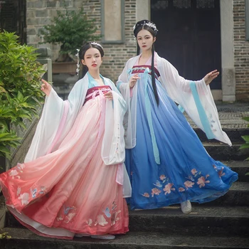

Chinese Folk Dance Hanfu Dress Retro Tang Dynasty Princess Cosplay Traditional Chinese Gradient Color Women Fairy Dress DL5353