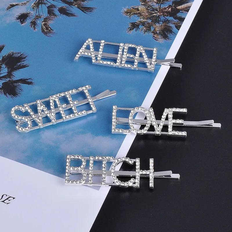 Новинка шпильки для волос хрустальные блестящие стразы буквы зажимы Женский