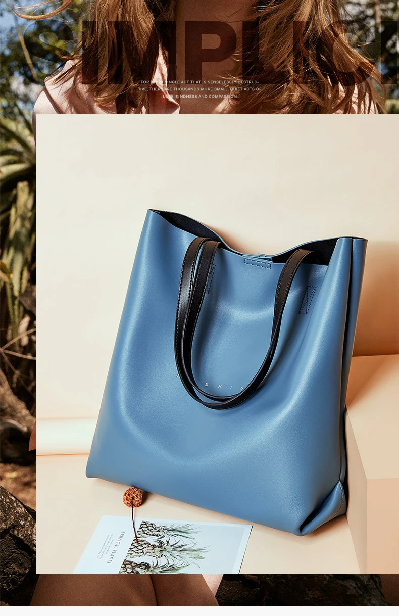 Большие женские сумки на плечо из натуральной кожи, повседневная винтажная большая сумка из воловьей кожи, женская сумка-мешок, синяя сумка,, новинка