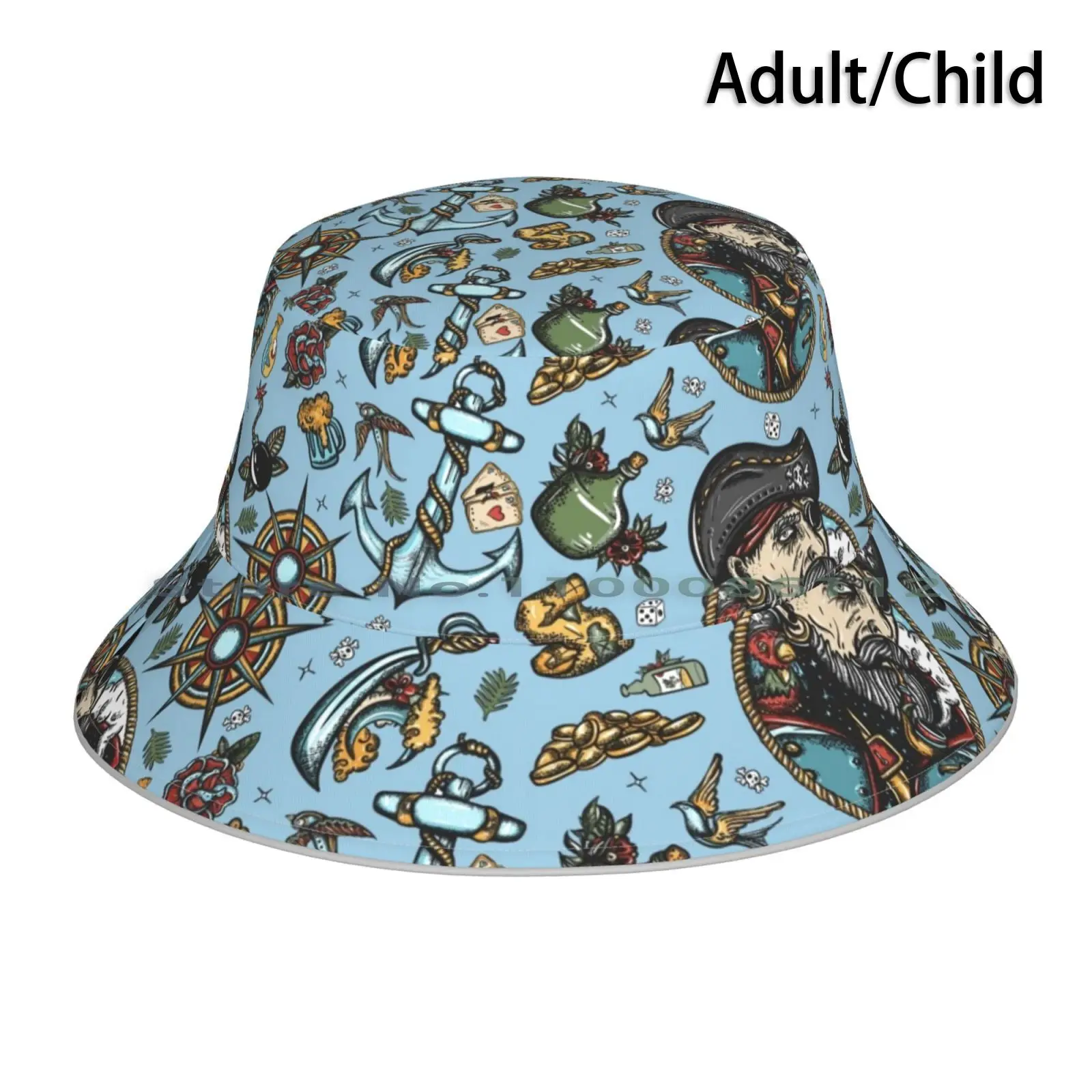 Sea Wolf Cappello Da Pescatore Berretto Da Sole Anchor Boat Caribbean Character Compass Corsair Costume Filibuster Flash Tattoo Gun Jolly Roger