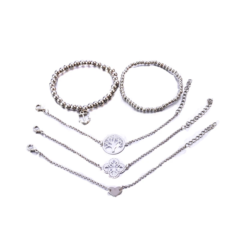 5 шт./компл. металлические женские браслеты с сердечками ажурными цветами