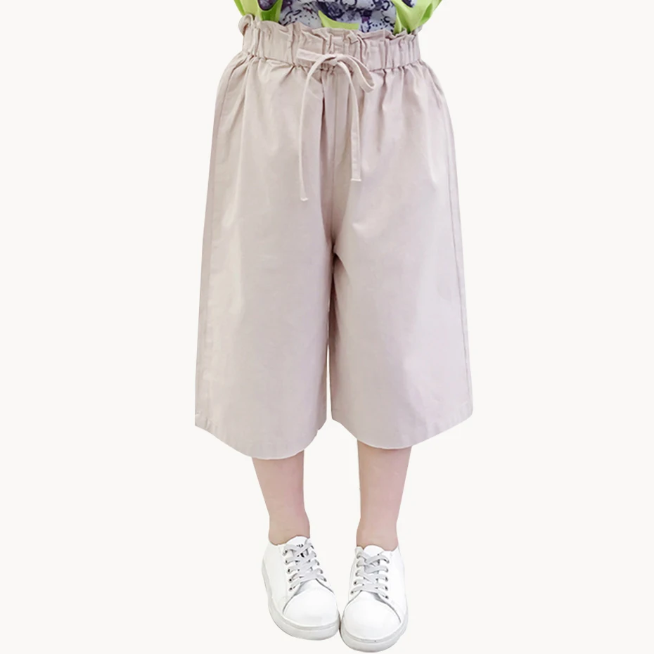 Spring Girls Pants Solid Casual For Ruffle Calf-Length Kids Summer Teenage Girl Clothes 6 8 10 12 14 Year | Детская одежда и обувь