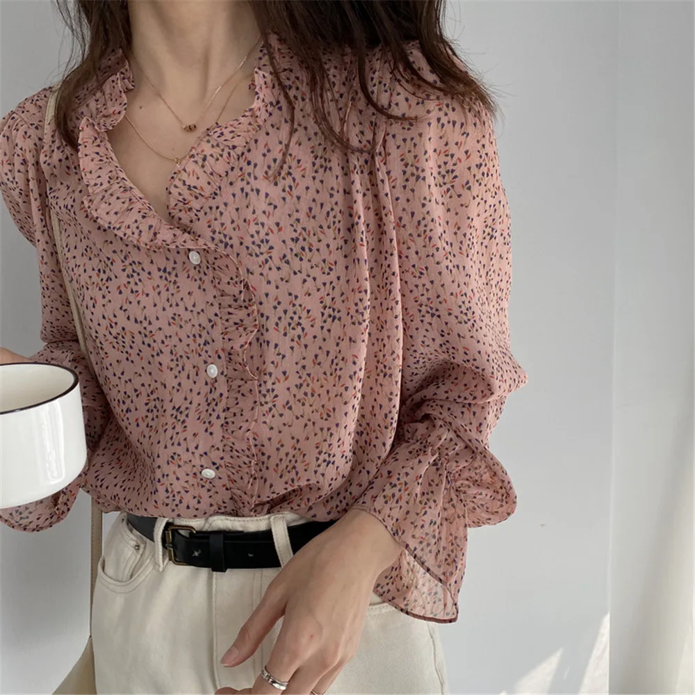 2020 Casual Vintage Chiffon Shirt Blouse Women Floral Printed Lantern Sleeve Women Tops  Blouse V Neck Blusas Mujer De Moda z669 (11)