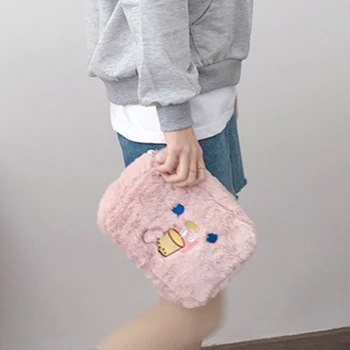 

Cute Bear Fuzzy Embroidery Travel Makeup Pouch Toiletry Bag for Women and Girls