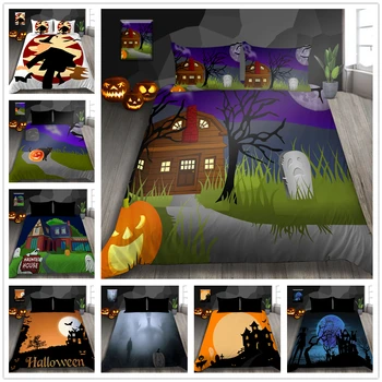 

3D Printed Bedding Set Gift for kids Soft Duvet Cover Set Single Double King Size with Halloween Pumpkin Home Bedclothes New
