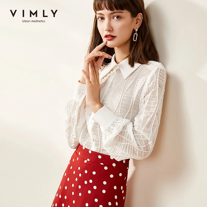 Vimly Blusas Feminina Офисная женская элегантная однобортная однотонная осенняя одежда с