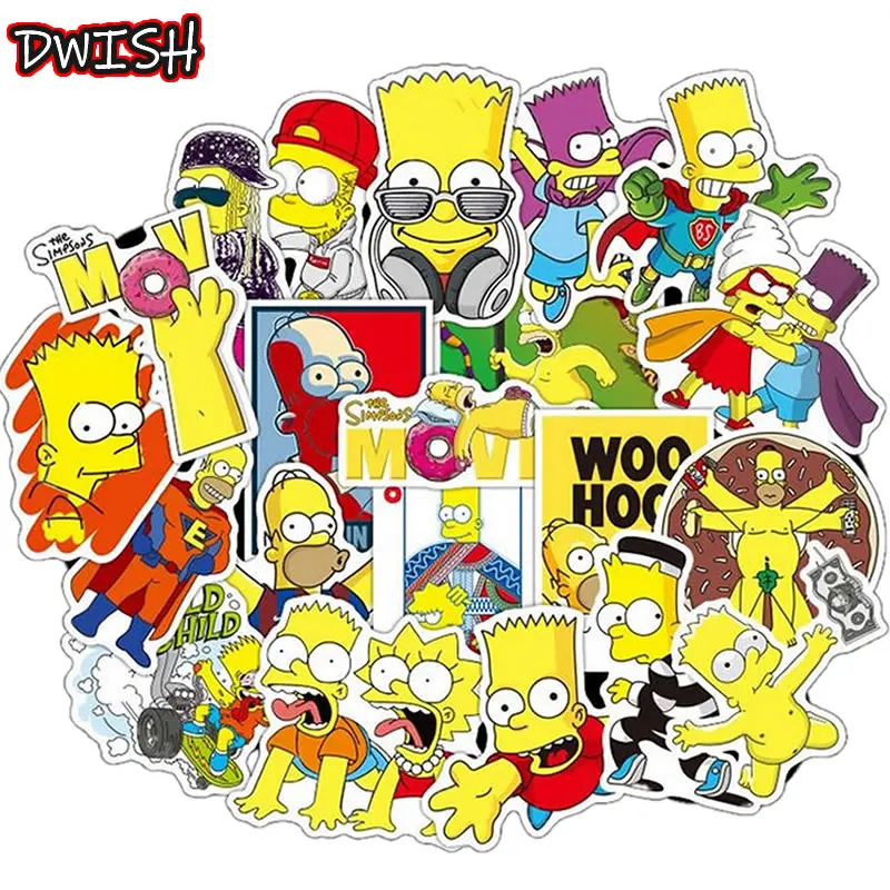 

50pcs/Pack Cartoon Simpsons Waterproof PVC Children DIY Stickers Skateboard Guitar Suitcase Graffiti Sticker Kids Classic Toy