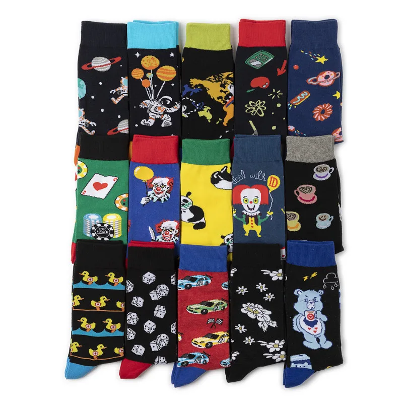 1 пара, мужские хлопчатобумажные носки, цветные художественные носки, много узоров, длинная дизайнерская уличная одежда, Веселые носки для скейтборда, мужские нарядные носки