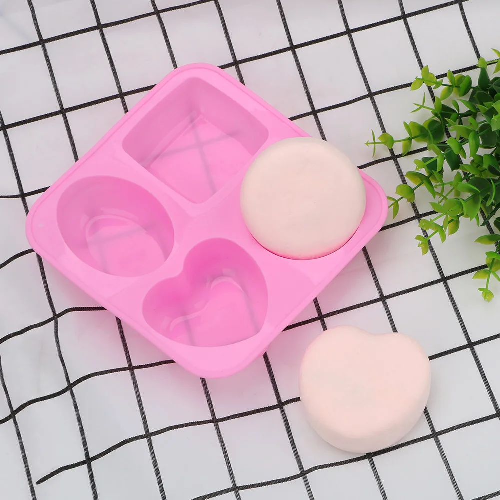 Silicone 4 Cavity Soap Molds Round Oval Heart Square Shape Handmade