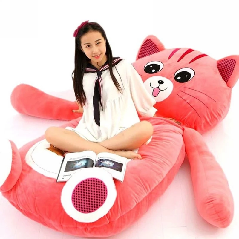 Dorimytrader 200cm X 110cm Мультфильм Pink Cat Beanbag Большой мягкий плюшевый коврик для кровати