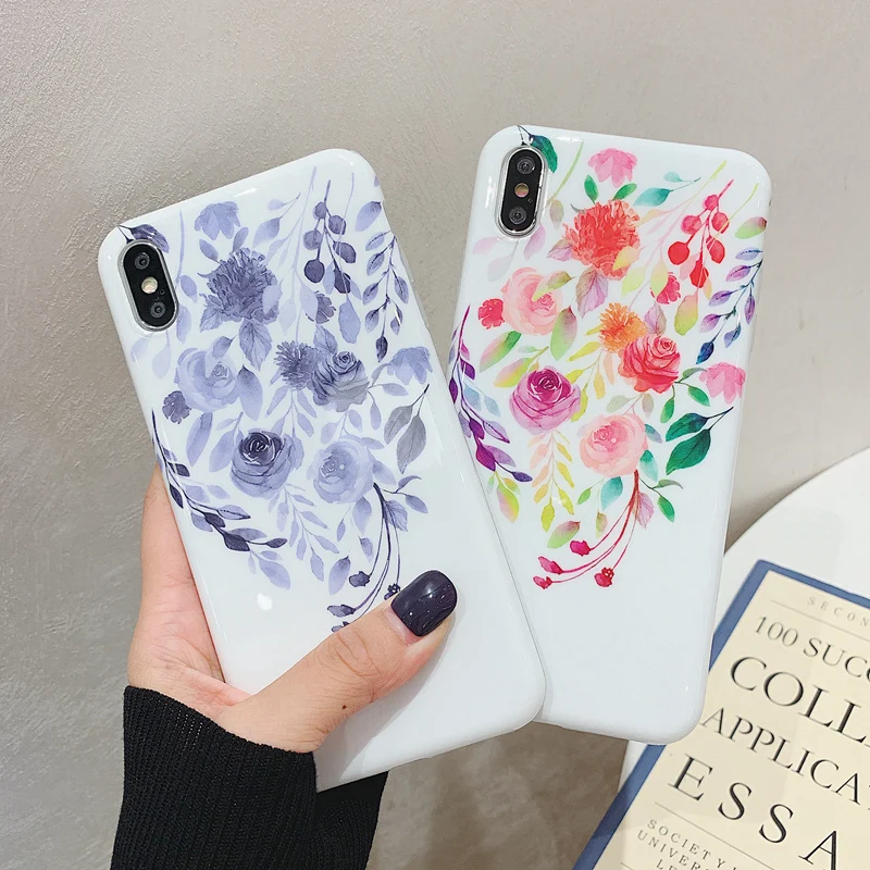 

Glossy Fashion Rose Flower Case For iPhone 7 7Plus 6 6S 8 Plus Phone Case for iPhone XR XS Max X S Soft Back Cover Luxury Case