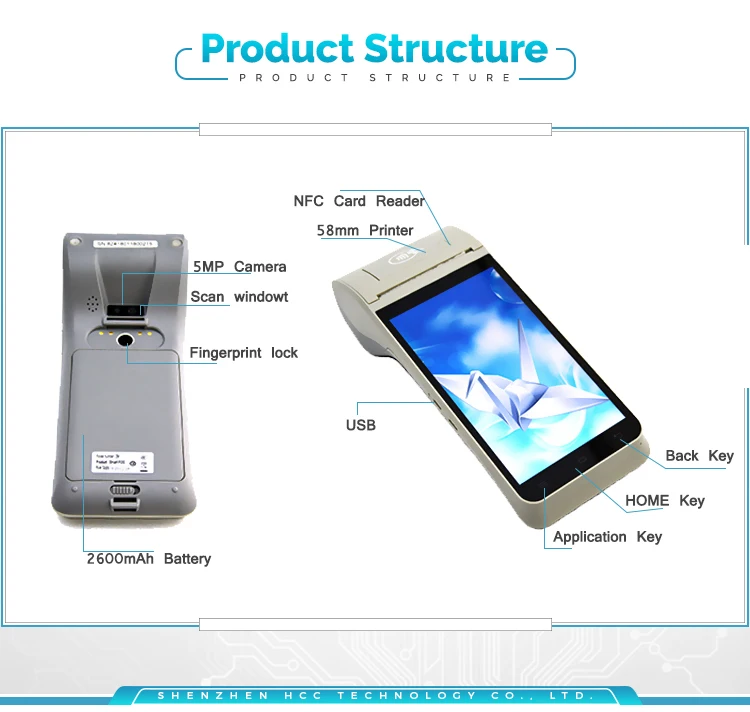 5,5 дюймов сенсорный экран wifi Bluetooth 4G GPRS POS машина Смарт ручной Android POS терминал системы с 58 мм Принтер HCC-Z91