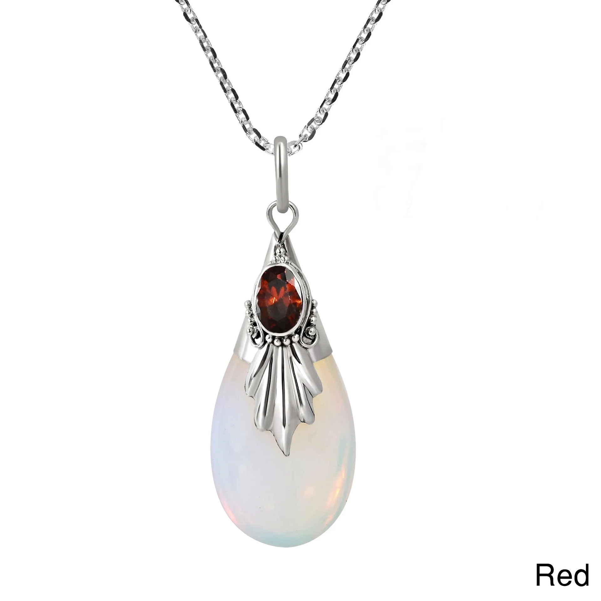 Натуральный лунный камень 925 серебряные ювелирные изделия подвески ожерелья для женщин капли воды Аметист Рубин обсидиан кулон подарки на годовщину - Цвет камня: Red