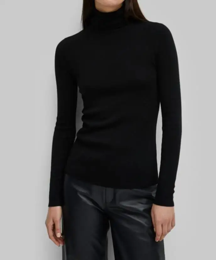 

100% wool Navais top Sweater Turtleneck Big Stretch Jumper Jersey Fashion Woman Black Beige Sold Color Knitwear 2019FW