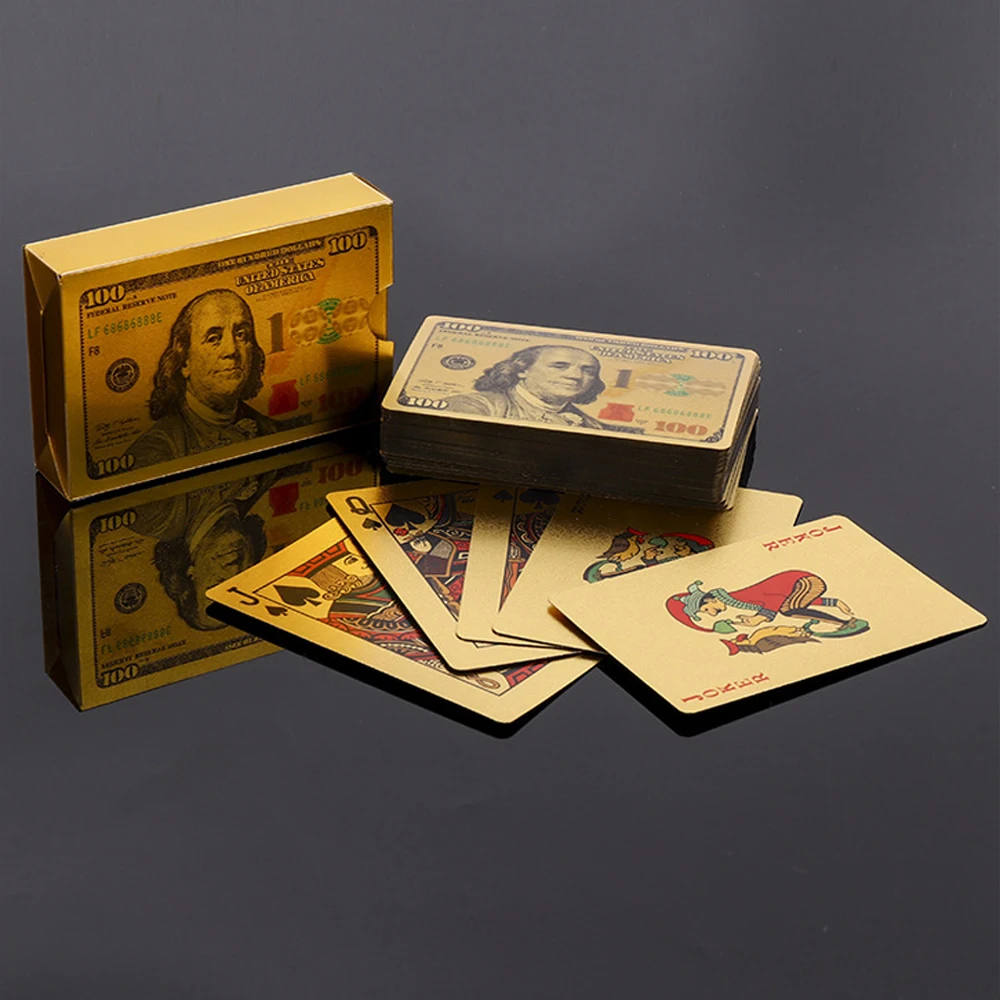 Playing Cards New Colorful Gold Poker Currency Pattern Golden Waterproof PET/PVC Plastic Poker Dollars EUR JPY GBP