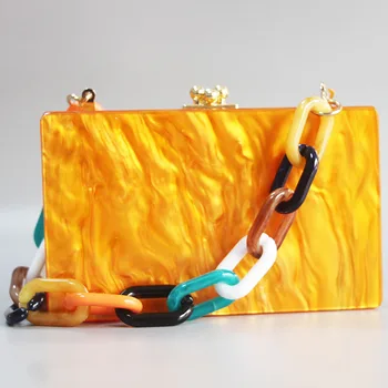 

Fashion Box evening Clutch Bag luxury handbag banquet party purse women's Shoulder bag Pearl Marble Orange Acrylic Box Clutches