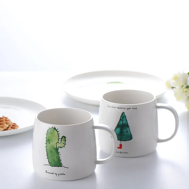 

Simple Plant Pattern Ceramic Mug Desk Home Large Capacity Drinking Water Cup Coffee Breakfast Milk Cup Family Drinking Utensils