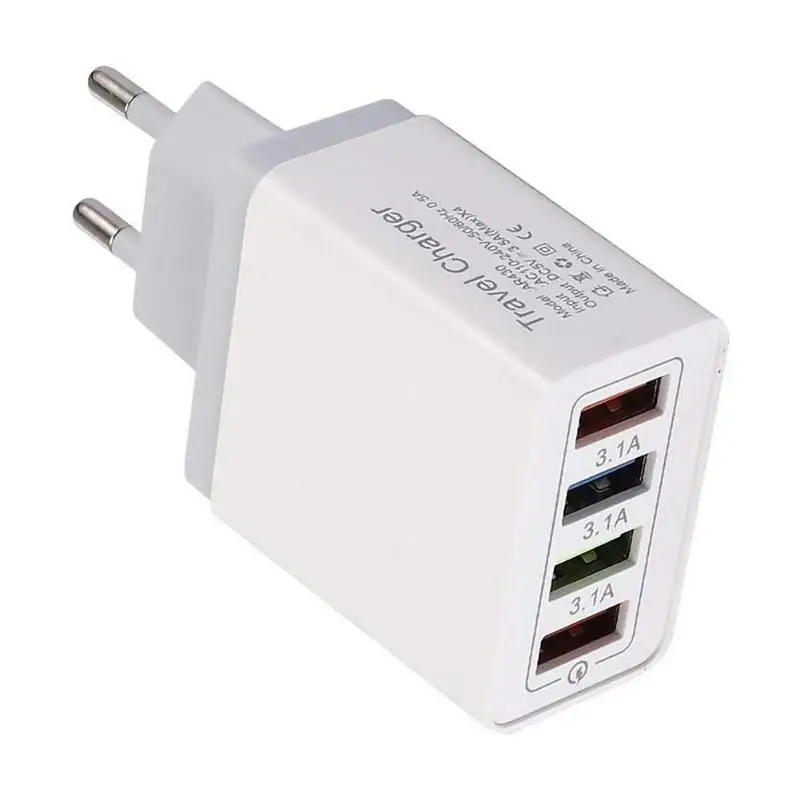Зарядное устройство USB 4 в 1 usb-хаб QC 3,0, настенное зарядное устройство, цветное, умное, быстрое зарядное устройство, для путешествий, универсальное зарядное устройство для телефона, штепсельная вилка европейского и американского стандарта - Цвет: Grey EU plug