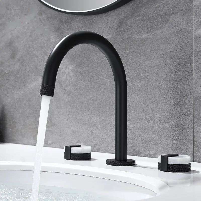 

Luxury Fashion Brass Bathroom Sink Faucet Black White Two / Three holes Basin mixer faucet Simple Top Quality Bathroom faucet