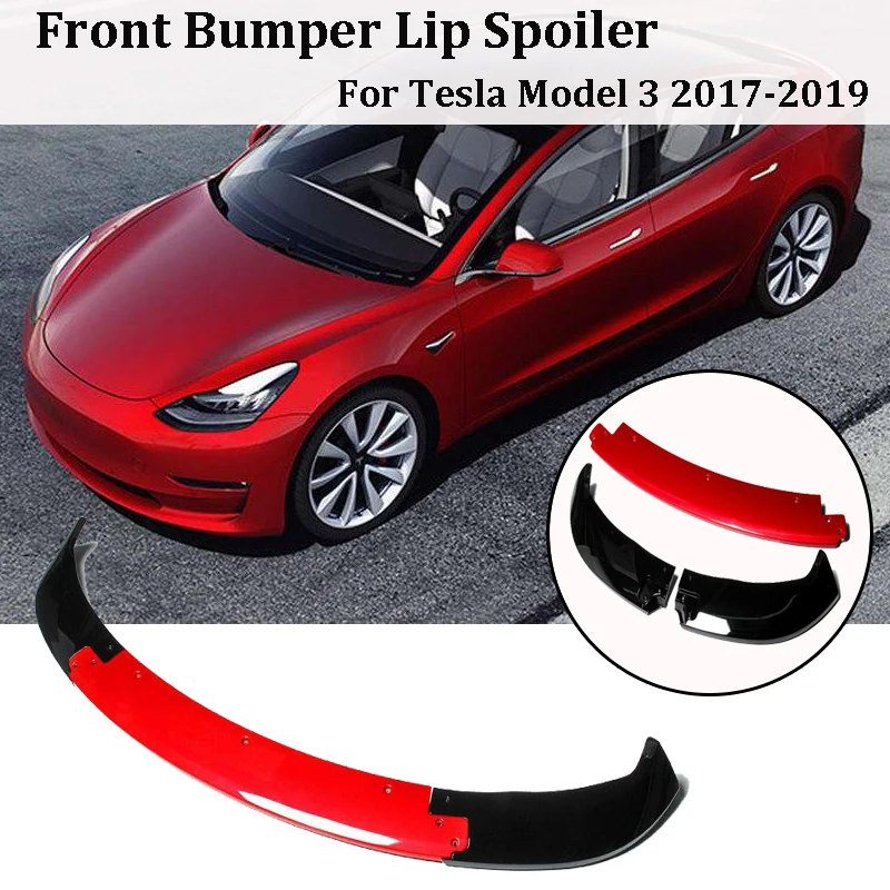 EPARTS 3 Pieces Style Black Front Bumper Lip Spoiler Splitter Side Body Kit Trim Protection Compatible with 2017-2020 Tesla Model 3 
