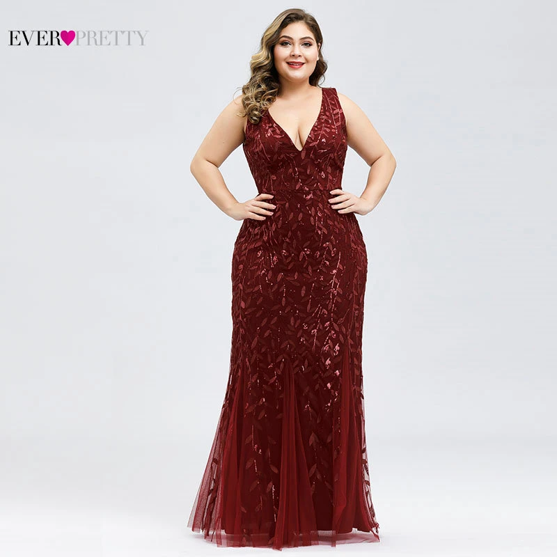 Elegant Plus Size Prom Dresses Long Ever Pretty Robe De Soiree Mermaid V Neck Sequined Wedding Party Gowns Vestidos De Fiesta