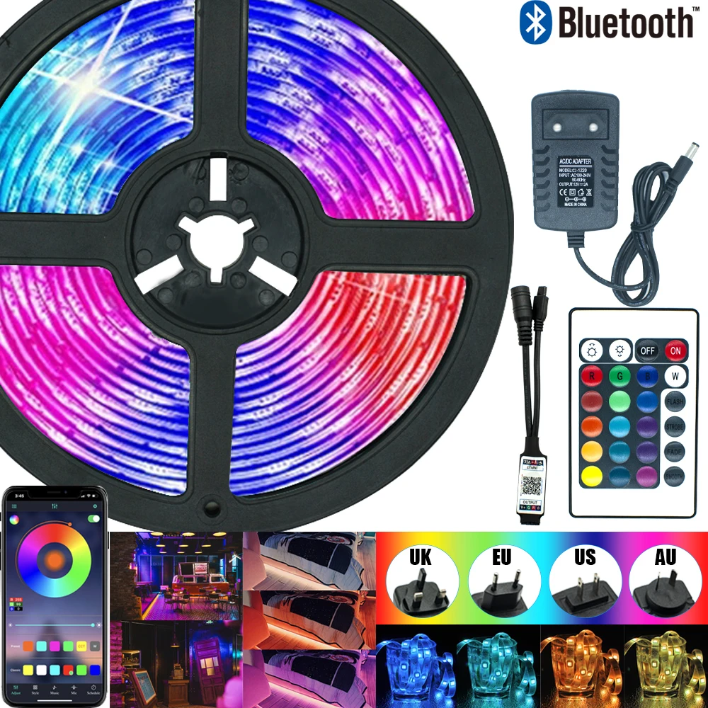 Светодиодная лента с Bluetooth, ИК, Wi Fi, RGB 5050, 2835, гибкая лампа лента с диодом, постоянный ток 12 В, 5 м, 10 м, фута, праздник, Рождество, Новый год|Светодиодные ленты| | АлиЭкспресс