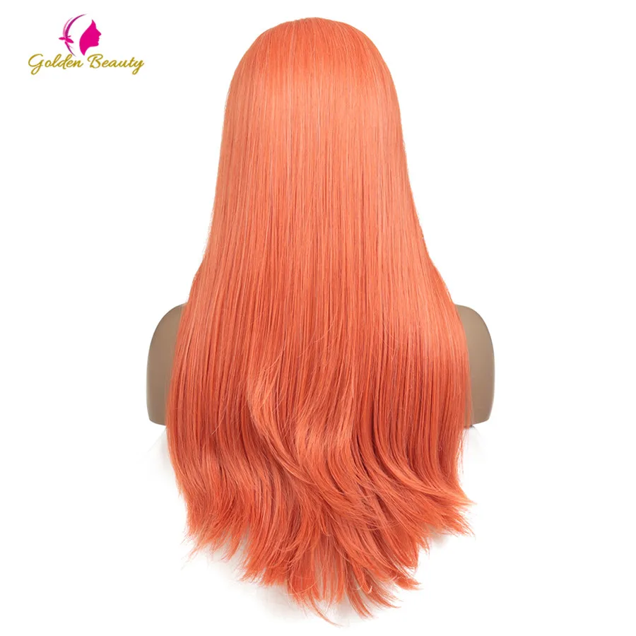 Золотой Красота Оранжевый 13x4 Синтетические волосы на кружеве парики для Для женщин синтетические длинные прямые парики без запутывания Термостойкое волокно Косплэй парик