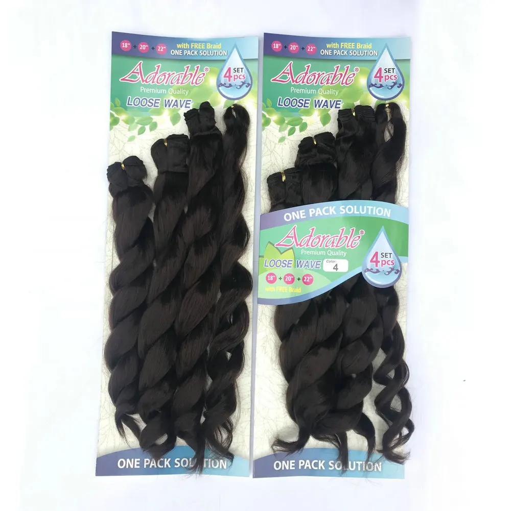 Adorable Synthetic Hair Extension/LOOSE WAVE 4PCS+1 Set /18-22inch Weave Bundles With Brade African American Afro