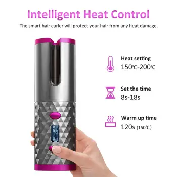 

Hair Curler Automatic Curling Iron cordless USB Rechargeable tourmaline ceramic barrel Rotating LED Temperature Adjustable
