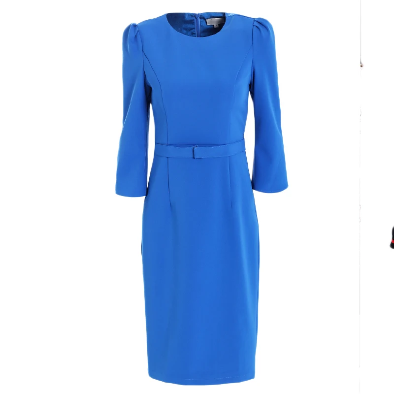 Kate Middleton Autumn New Women'S High Quality Fashion Party Work Casual Sexy Vintage Elegant Chic Blue Long Sleeve Pencil Dress - Color: Blue