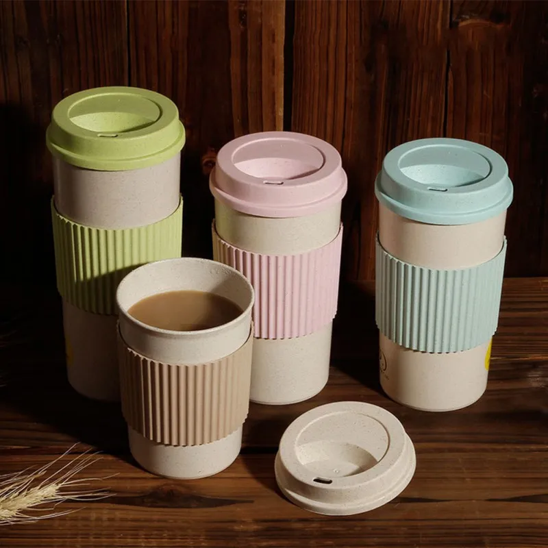 

Wheat Straw Water Cup Anti-scald Drinkware Eco-friendly Wheat Cup Portable Travel Coffee Mug Leakproof Office Gift Mugs S/M/L