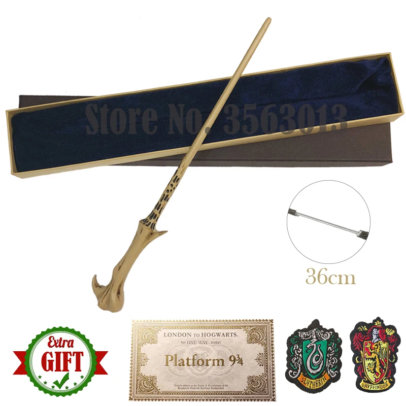35-42cm Metal Core Magic Wand 20 Species Potters Cosplay Dumbledore Voldemort Malfoy Snape Wands Toys Ticket Badge As Free Gift