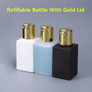 

50PCS of Empty square bottle with gold Lid for Liquid cosmetic Food Grade Refillable bottles 50ML 100ML