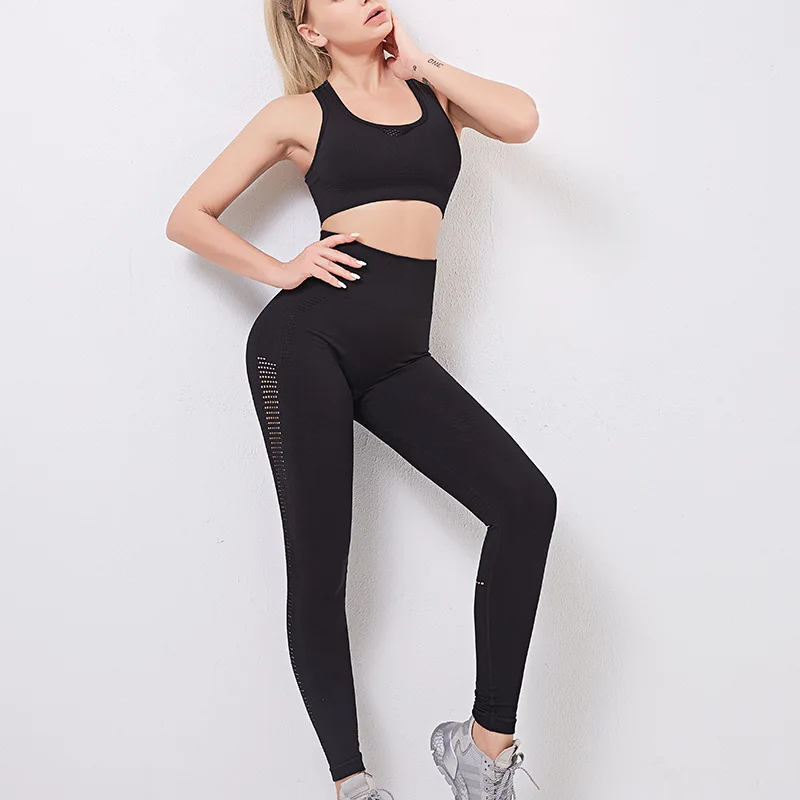 Бесшовный Набор для йоги быстросохнущая одежда фитнеса набор спортзала женский