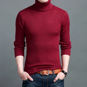 

autumn and winter new high-neck sweaters, men's cashmere-thickened woolen sweaters, Korean-style slim-style men's-in-wear-style