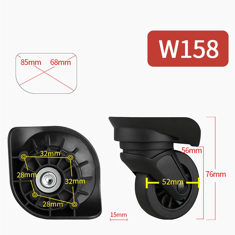 W158(2 Wheels)Black Сменные колеса для багажа, чемодан, ролики, сумка на колесиках, аксессуары, ролики, цветной чемодан, багаж, черные колеса - Цвет: W158(2 Wheels)Black