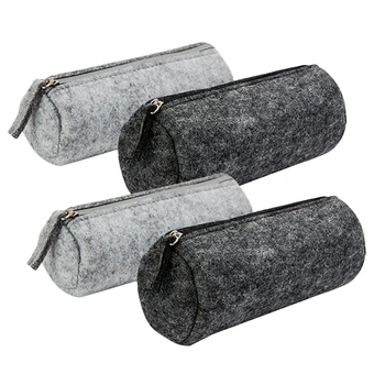 

4Pcs Pen Case Pencil Holder Felt Stationery Organizer Cosmetic Makeup Pouch Bag (2Pcs RoundLight Grey+2Pcs Round Dark Grey)