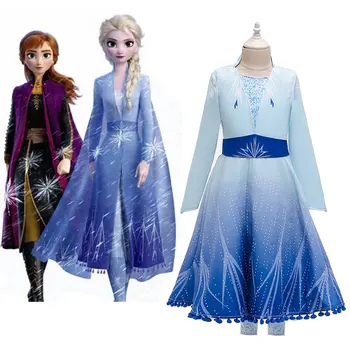 

New ice snow Elsa 2 Costume For Girl Dress Xmas Children Coat Dress Pant Outfit Kid Elza Up Disguise Party Frock Cloth 10 Year