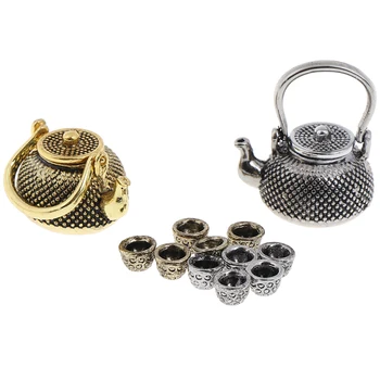 

1: 12 Dollhouse Kitchen Miniature Dining Ware 6 Pcs Metal Tea Set Teapot Cup Kid Gift Toys