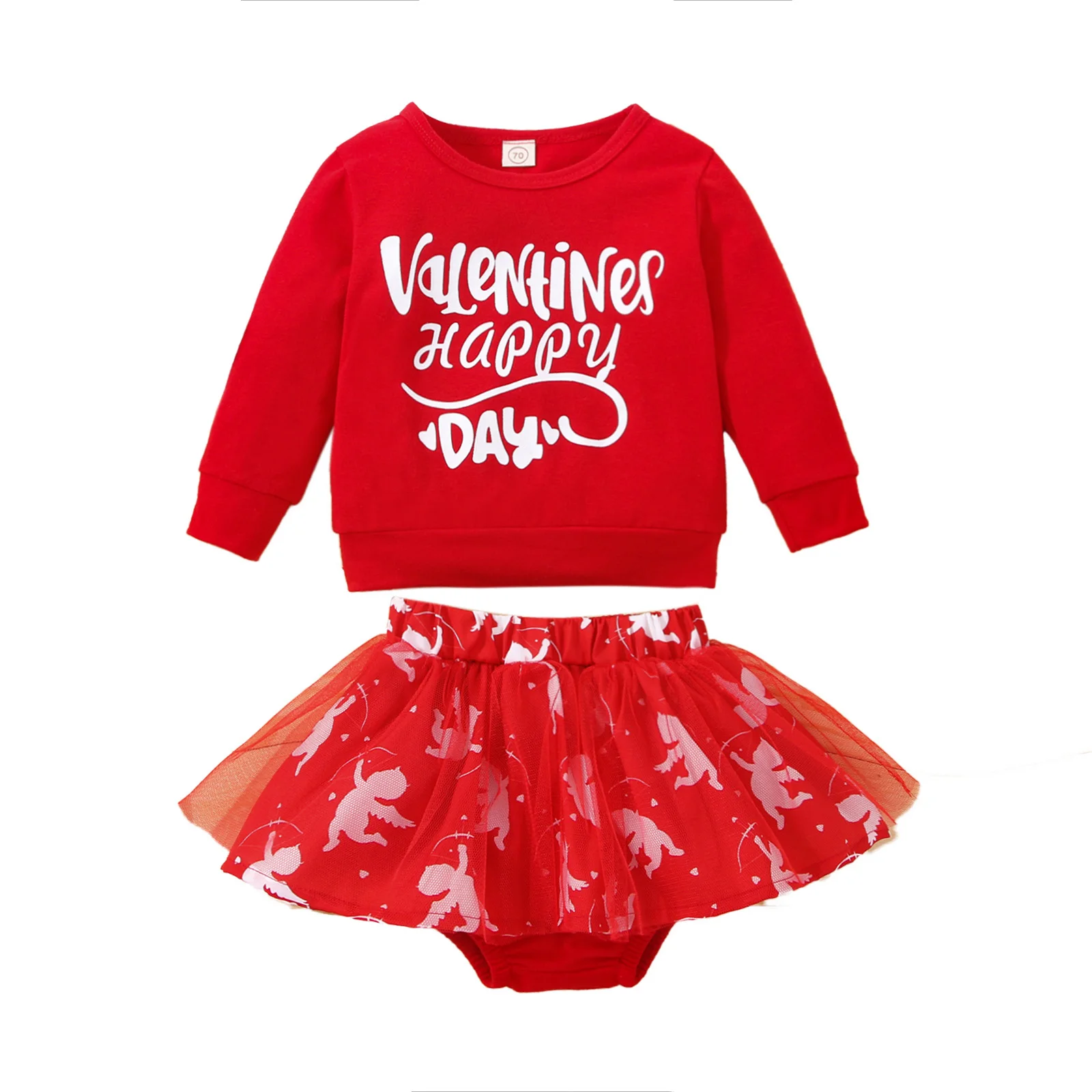 Ma&baby 024m Valentine's Day Baby Girl Clothes Set Newborn Infant Outfits Long Sleeve Tops Tutu